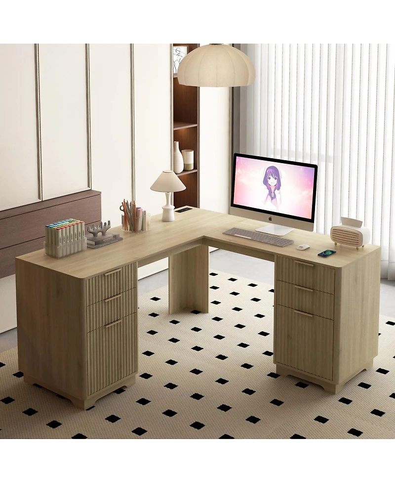 Streamdale L-Shaped Computer Desk with Drawers, Bookshelf, and Storage