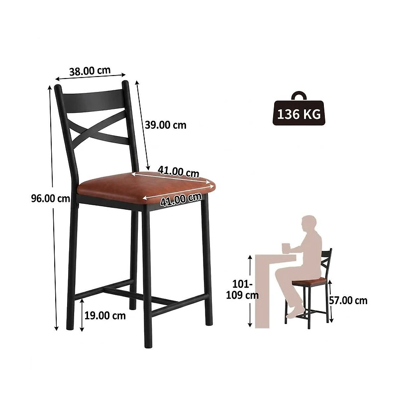 homfan Modern Pu Upholstered Dining Chairs Set of 4 - Metal Bar Stools with Backrest - Comfortable, Sturdy, Ideal for Kitchen or Counter