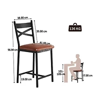homfan Modern Pu Upholstered Dining Chairs Set of 4 - Metal Bar Stools with Backrest - Comfortable, Sturdy, Ideal for Kitchen or Counter