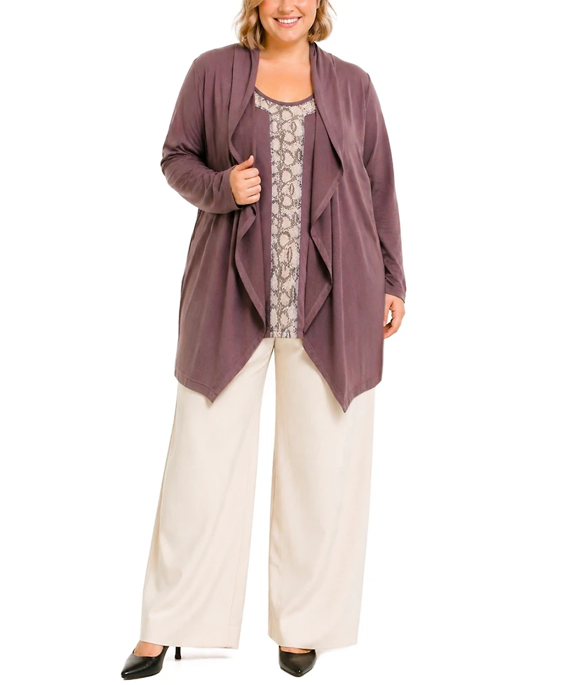 Coin 1804 Plus Python Mesh Inset V-Neck Top