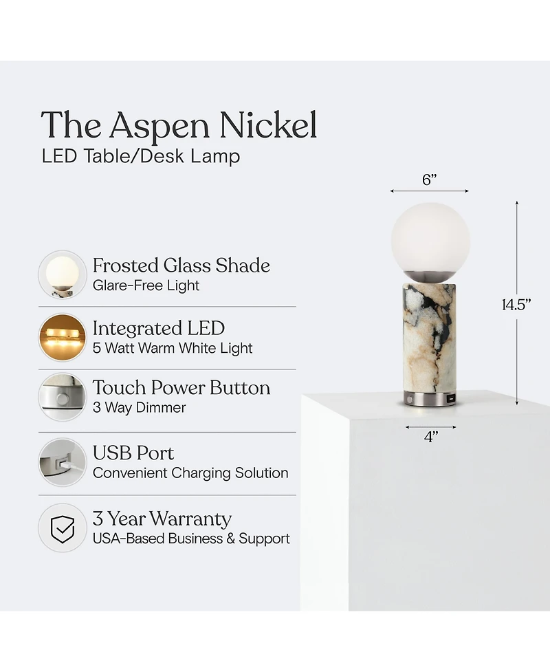 Aspen 14.5" Dimmable Led Marble Table Lamp with Usb Port