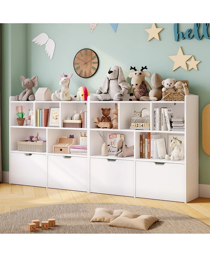 homfan Multifunctional Toy Storage Organizer, Kids Bookshelf with 5 Cubbies and 2 Drawers, Chest for Playroom, Bedroom, Hallway, Classroom