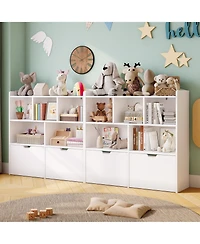 homfan Multifunctional Toy Storage Organizer, Kids Bookshelf with 5 Cubbies and 2 Drawers, Chest for Playroom, Bedroom, Hallway, Classroom