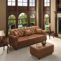 Streamdale Furniture Faux Leather Chesterfield Sofa with Nailhead Trim and 2 Pillows