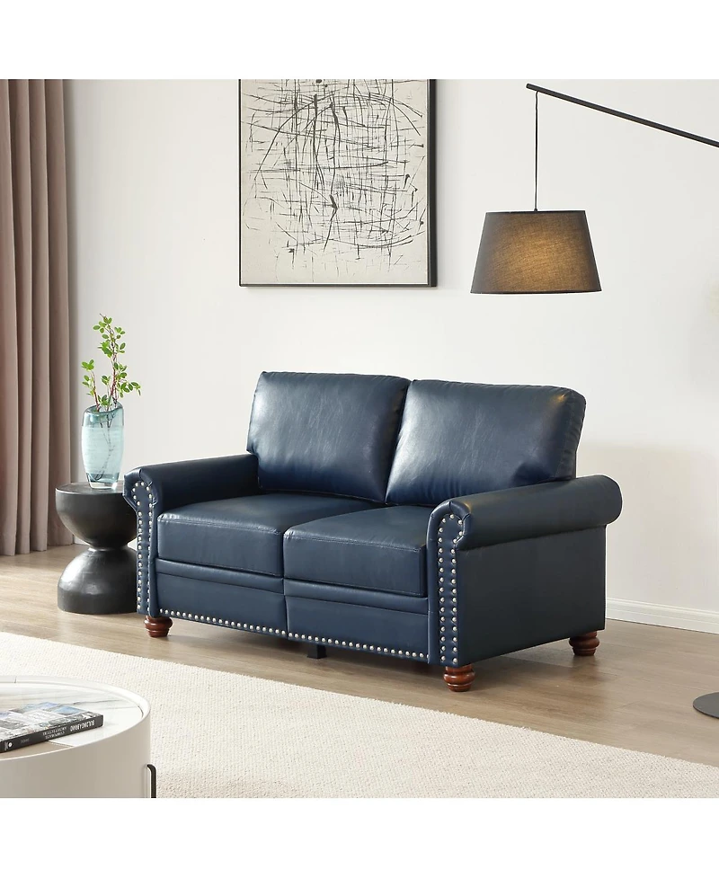 Streamdale Furniture Faux Leather Chesterfield Sofa with Nailhead Trim and 2 Pillows