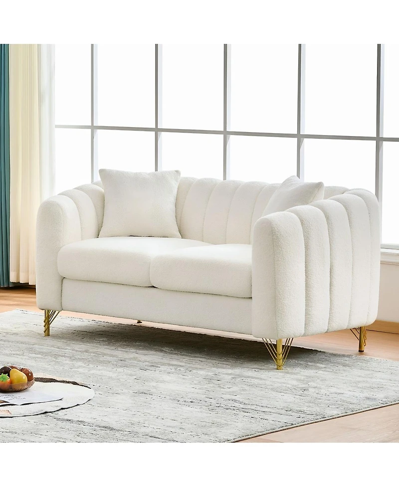 Streamdale Furniture Faux Leather Chesterfield Sofa with Nailhead Trim and 2 Pillows