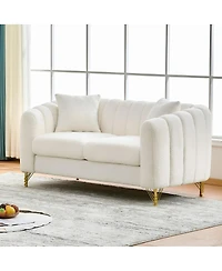 Streamdale Furniture Faux Leather Chesterfield Sofa with Nailhead Trim and 2 Pillows