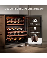 Ca'Lefort 24 Inch 52 Bottle Wine Cooler Refrigerator, 40-65degree(s)F Dual Zone Wine Refrigerator,3 Led Built-in for Home(5.65 cu.ft)