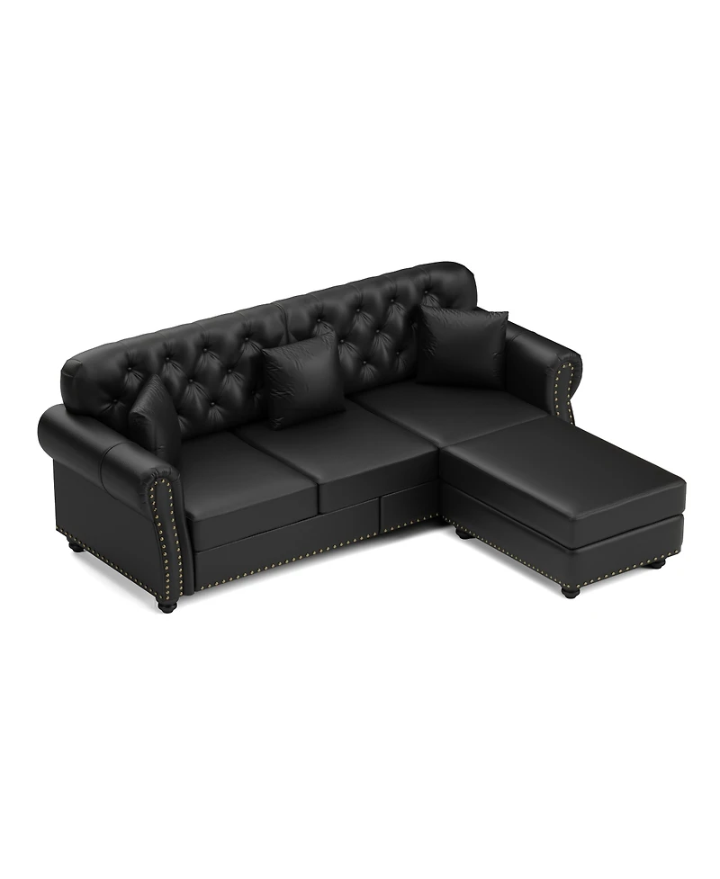 Streamdale Furniture Faux Leather Chesterfield Sofa with Nailhead Trim and 2 Pillows