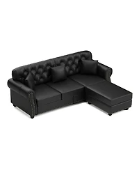 Streamdale Furniture Faux Leather Chesterfield Sofa with Nailhead Trim and 2 Pillows