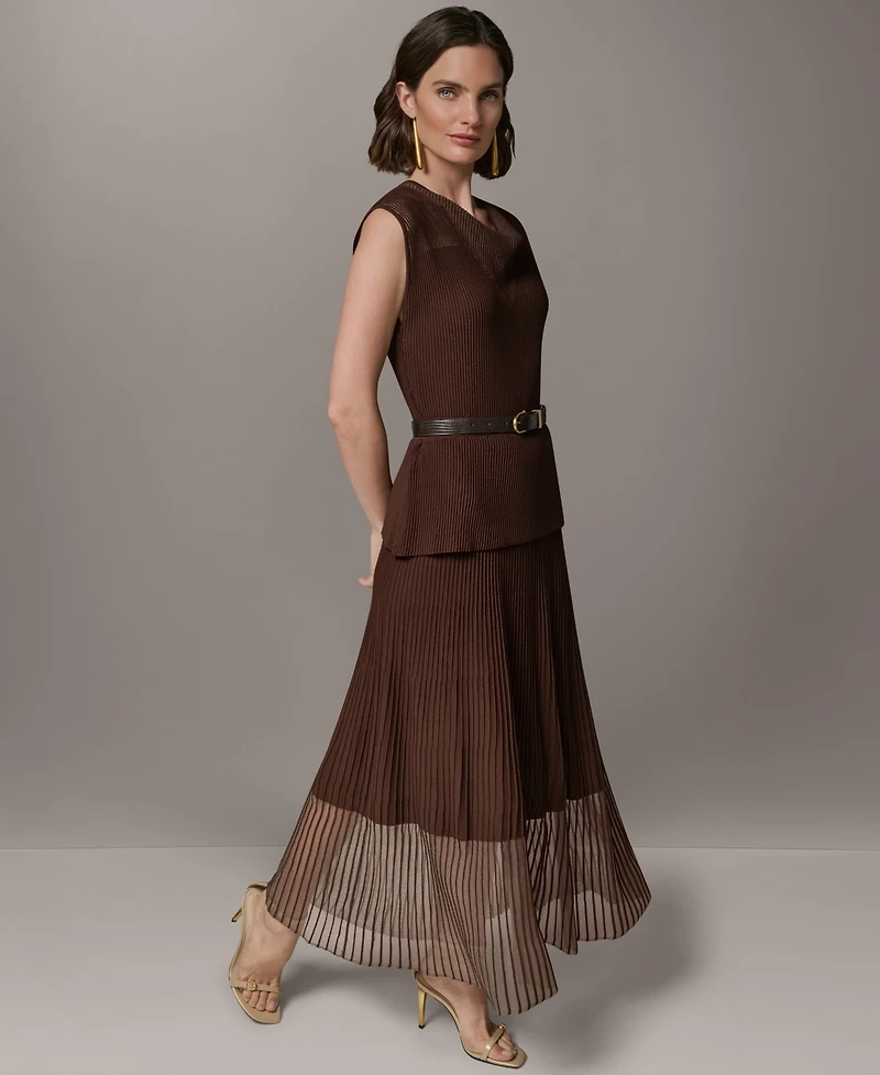 Donna Karan New York Women's Sleeveless Knit Maxi Sweater Dress with Belt