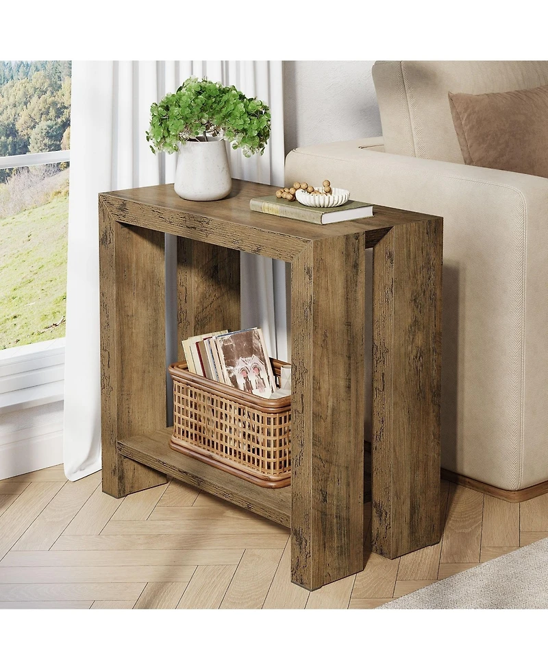 Slickblue Compact End Table with Bottom Shelf for Small Spaces