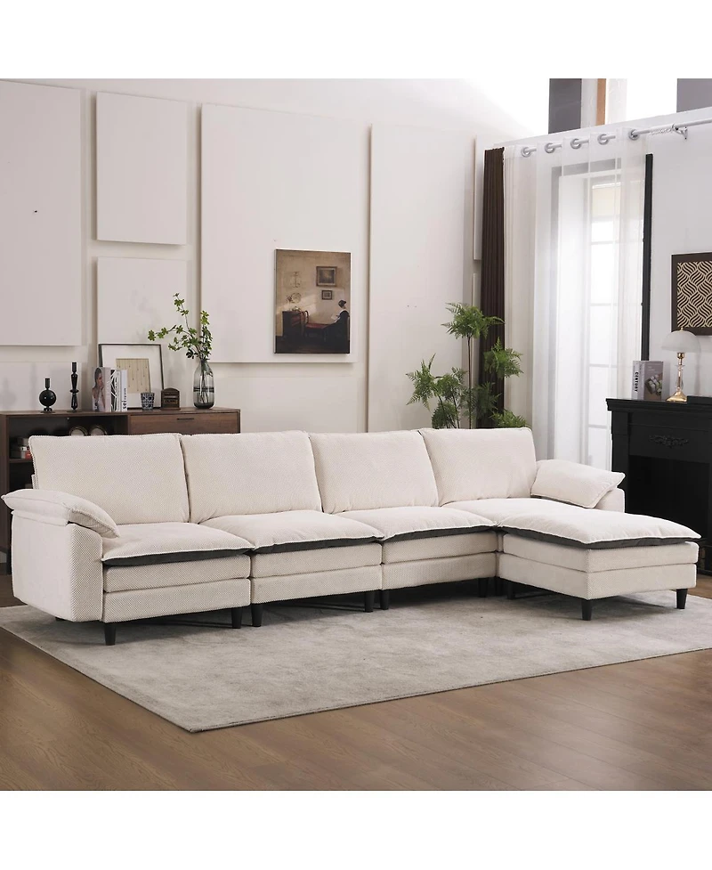 Streamdale Furniture Two-Tone L-Shaped Modular Cloud Sectional Sofa with Ottoman