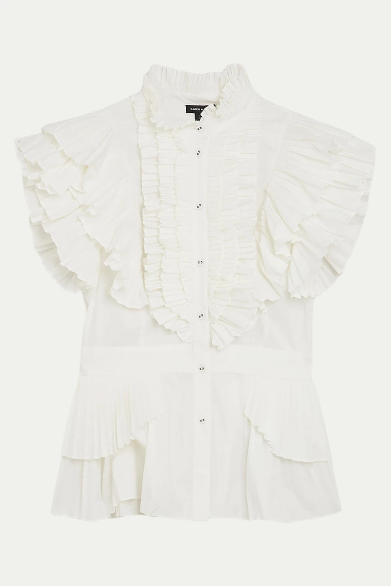 Karen Millen Women's Sleeveless Pleated Ruffle Blouse