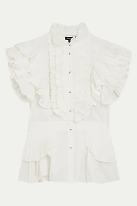 Karen Millen Women's Sleeveless Pleated Ruffle Blouse