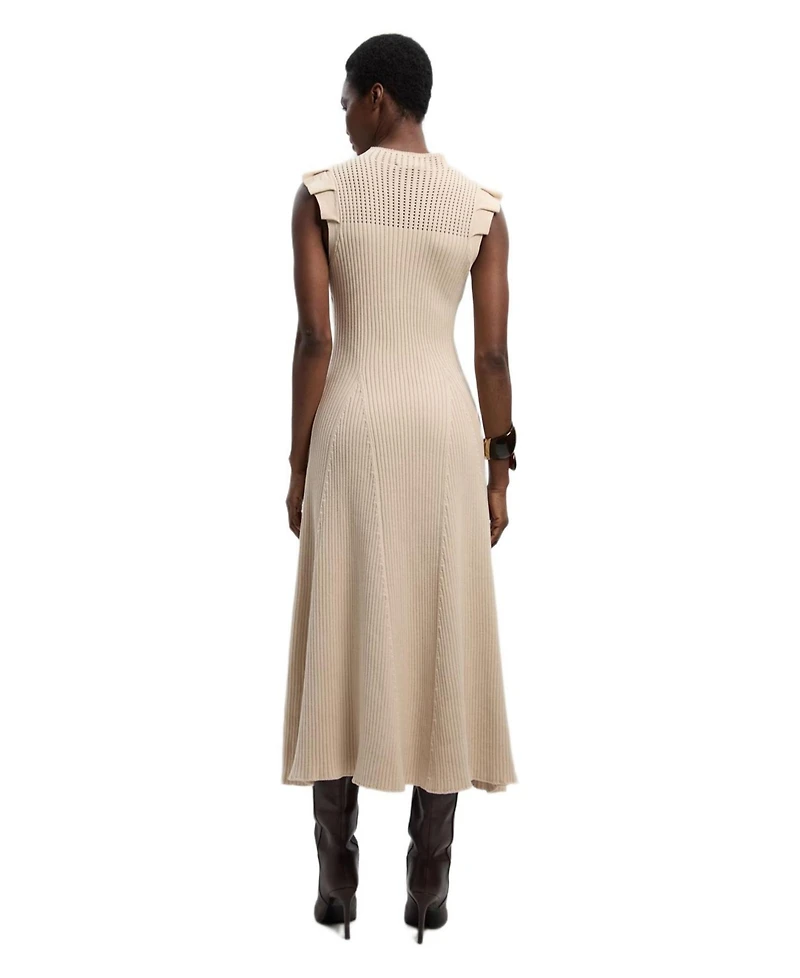 Karen Millen Women's Pointelle Frill Sleeve Knit Midi Dress