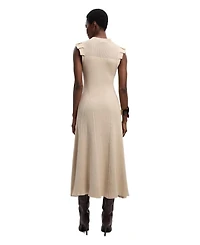 Karen Millen Women's Pointelle Frill Sleeve Knit Midi Dress