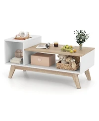 Gymax Coffee Table 43'' Center Table w/ Stepped Tabletop and Storage Compartments