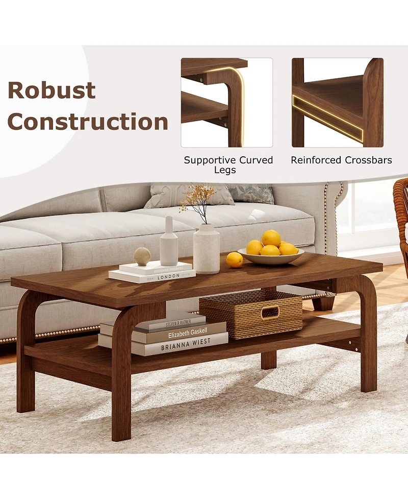 Gymax 47'' Rectangular Coffee Table w/ Storage Shelf and Curved Legs for Living Room