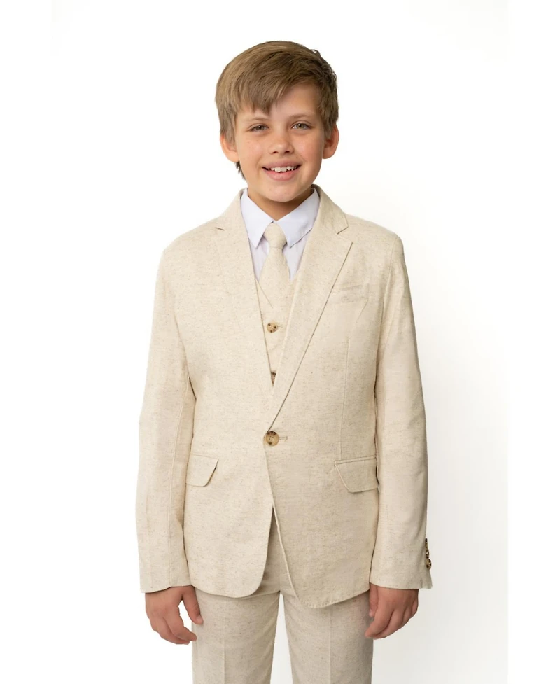 Peanut Butter Collection Little Boys Linen 5-Piece Shirt, Tie, Jacket, Vest and Pants Suit Set