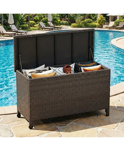 homfan 185 Gallon Outdoor Deck Box with Wheels, Waterproof Pe Rattan Wicker and Aluminum Frame Storage Bin, Lockable Patio Furniture Chest