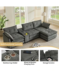 Streamdale Furniture" L-Shaped Corduroy Modular Sectional Sofa with Ottoman and Console