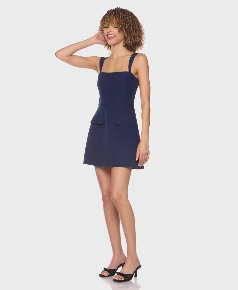 Alexa & Sophia Juniors' Square Neck Woven Dress with Front Pockets