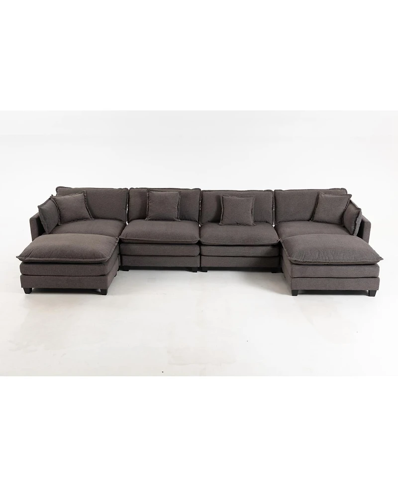 Streamdale Furniture 4-Seat Upholstered Sectional Sofa with 2 Ottomans and Waist Pillows