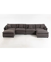 Streamdale Furniture 4-Seat Upholstered Sectional Sofa with 2 Ottomans and Waist Pillows