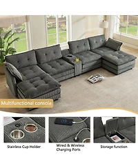 Streamdale Furniture Modular U-Shaped Corduroy Sectional Sofa with Ottomans and Usb