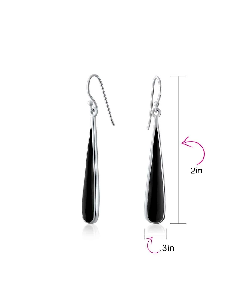 Bling Jewelry Simple Inlay Long Flat Teardrop Stone Dangle Drop Earrings .925 Sterling Silver