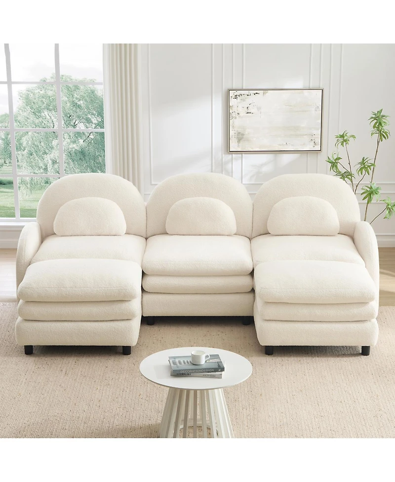 Streamdale Furniture Teddy Fabric 3-Seat Modular Sofa with 2 Ottomans and Lumbar Pillows