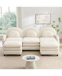 Streamdale Furniture Teddy Fabric 3-Seat Modular Sofa with 2 Ottomans and Lumbar Pillows