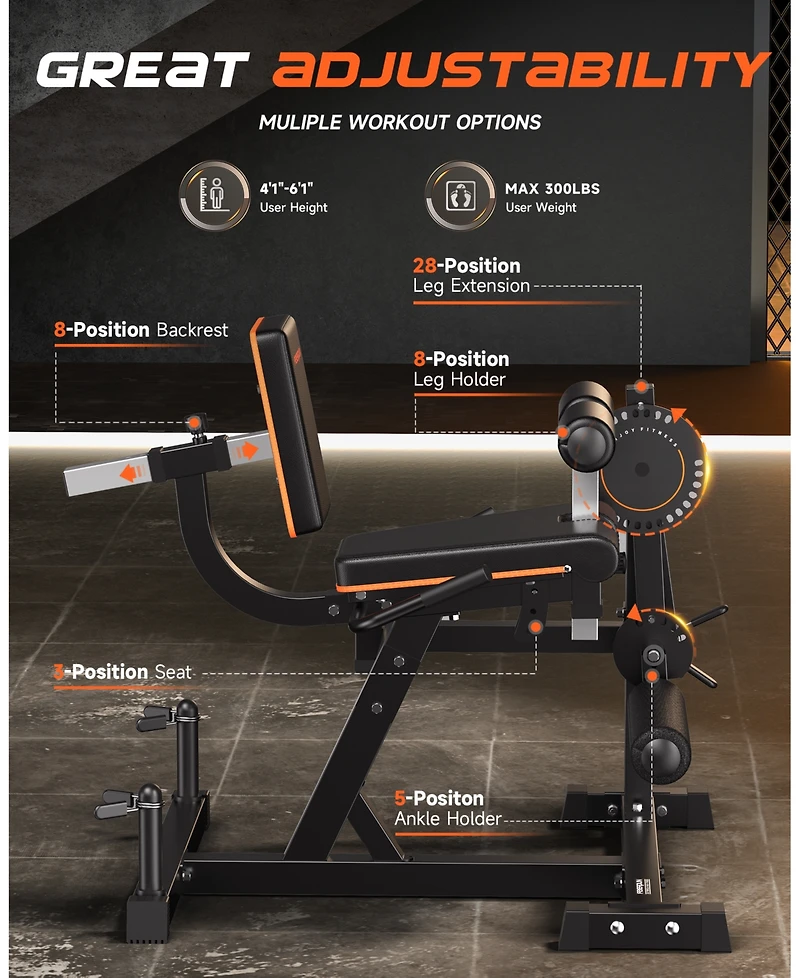 Fed Fitness 650LBS Commercial 3-in-1 Leg Machine, Pro Integrated Extension Curl Equipment, High-End Stable Lower Body Strength Trainer