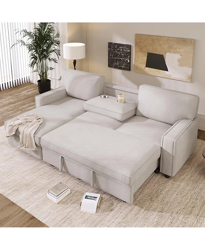 Streamdale Furniture Upholstery Sleeper Sectional Sofa with Storage, Usb Port, and 2 Cup Holders