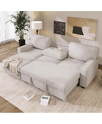 Streamdale Furniture Upholstery Sleeper Sectional Sofa with Storage, Usb Port, and 2 Cup Holders