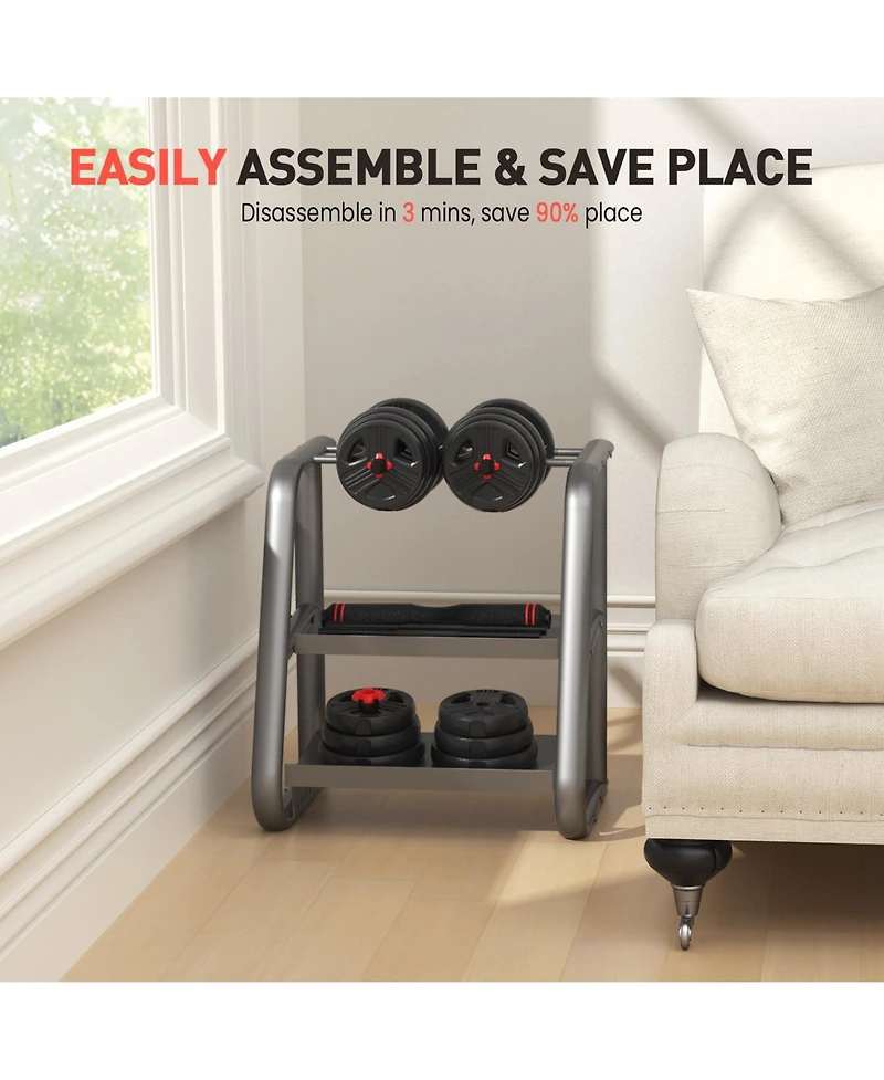 Fed Fitness Adjustable Dumbbells Set, 40LB (20 Lb Pair) Free Weight Set with Connector, 2 in 1 Dumbbells Set Used as Barbell, Kettlebells