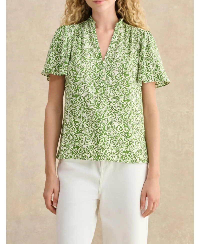Hobbs London Tania Short Sleeve V-Neck Printed Blouse