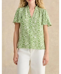 Hobbs London Tania Short Sleeve V-Neck Printed Blouse