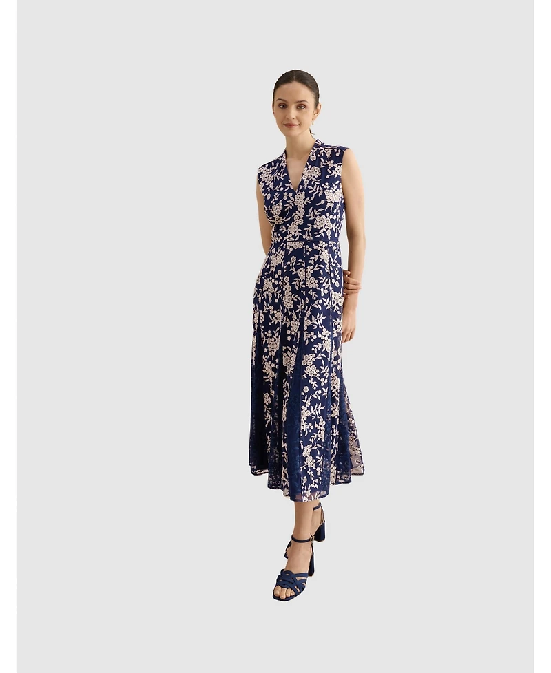 Hobbs London Women's Quin Sleeveless V-Neck Embroidered Dress