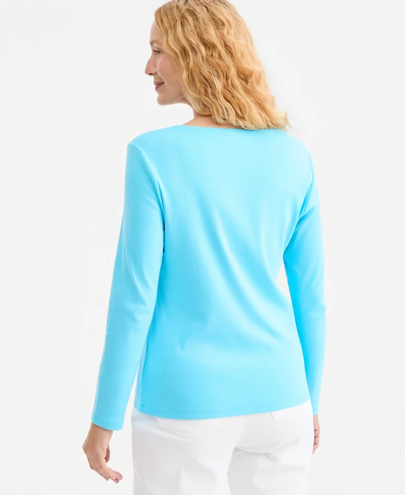 Style & Co Women's Cotton Long-Sleeve Scoop-Neck Top, Created for Macy's