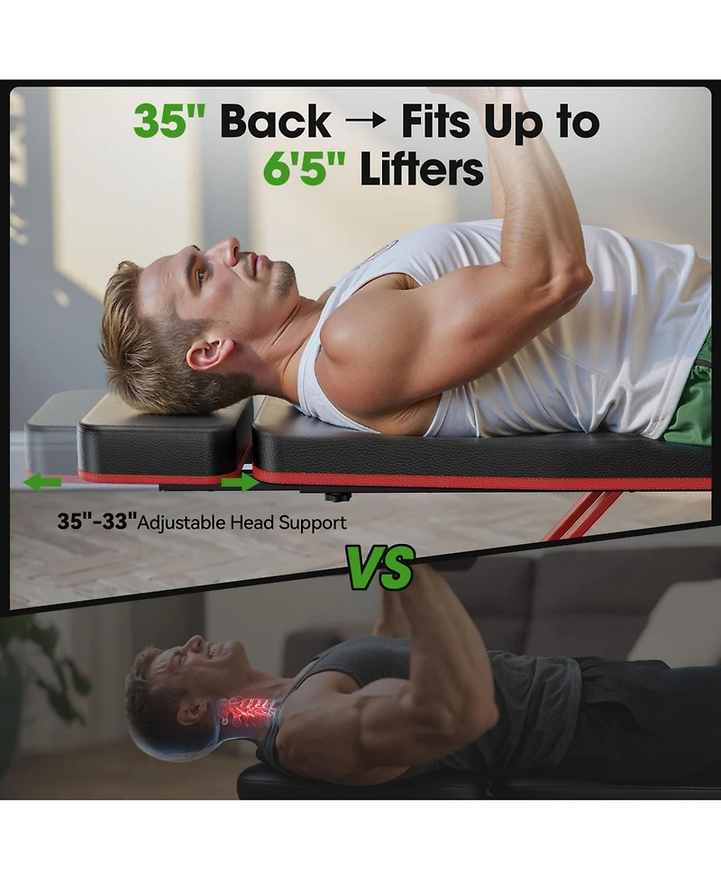 Fed Fitness WB3 Weight Bench with Headrest, 750LBS Foldable Adjustable Bench Press, Incline Decline Flat Workout Bench Fits 6'5''