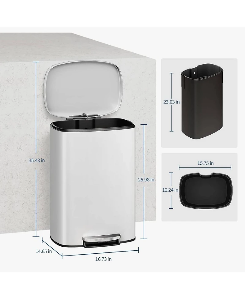 gaomon 13 Gal Stainless Steel Step-On Garbage Bin, Kitchen Trash Can for Kitchen