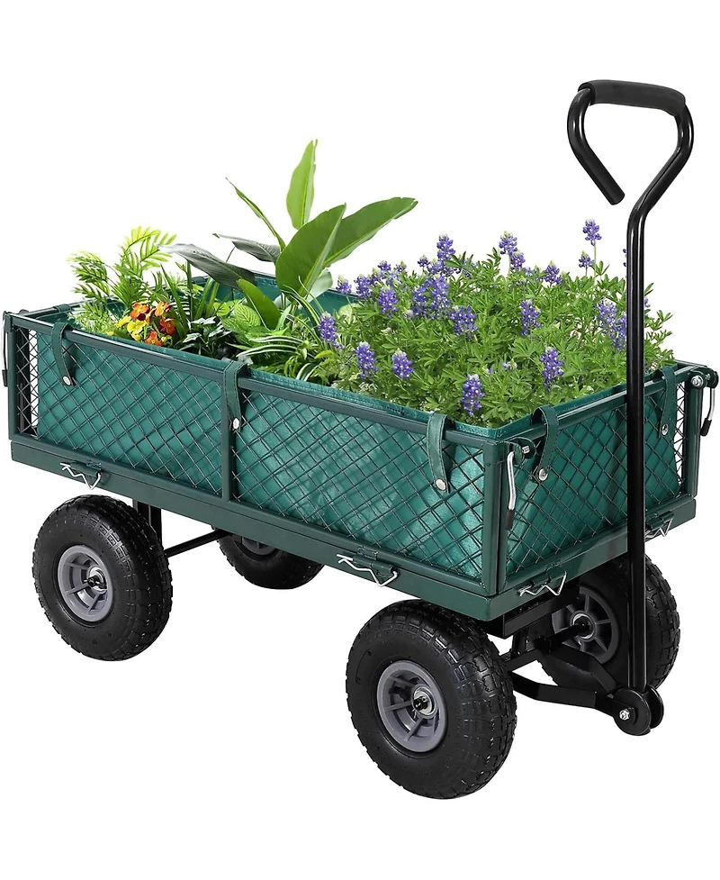 Gaomon Heavy Duty Steel Garden Cart Folding Utility Wagon 500 lbs Capacity with Removable Liner and Pneumatic Tires for Gardens Lawns
