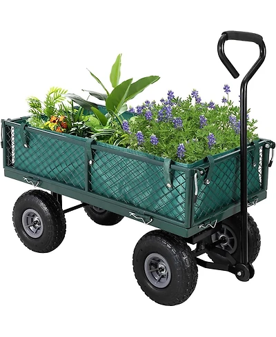 Gaomon Heavy Duty Steel Garden Cart Folding Utility Wagon 500 lbs Capacity with Removable Liner and Pneumatic Tires for Gardens Lawns