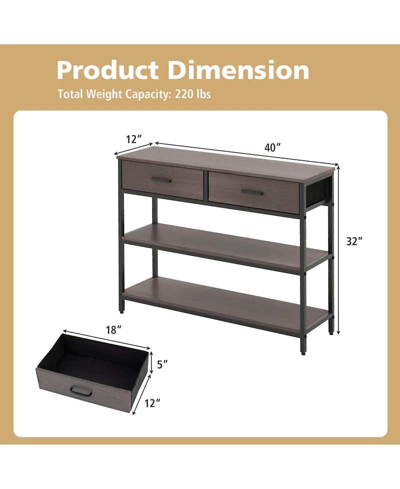 Costway Console Entryway Table Sofa Side Table with Folding Fabric Drawers for Living Room