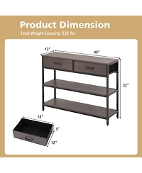 Costway Console Entryway Table Sofa Side Table with Folding Fabric Drawers for Living Room