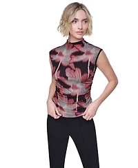 Dkny Women's Ruched Sleeveless Mock Neck Top