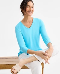 Style & Co Women's Cotton 3/4-Sleeve V-Neck Tee, Created for Macy's