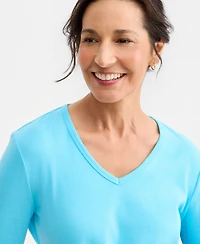 Style & Co Women's Cotton 3/4-Sleeve V-Neck Tee, Created for Macy's